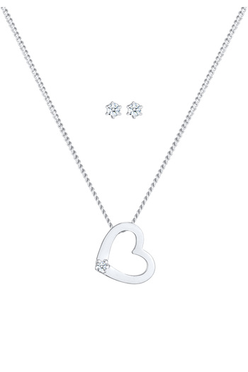 ELLI Schmuckset Kette Herz Diamant (0,075 ct.) Stecker 925 Silber