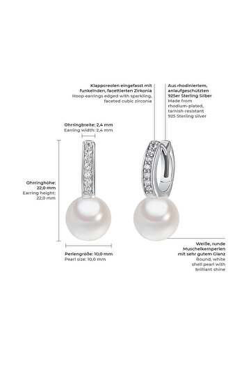 Rafaela Donata Silberohcreolen Klappcreolen Sterling Silber Südsee-Muschelkernperle weiß Zirkonia weiß