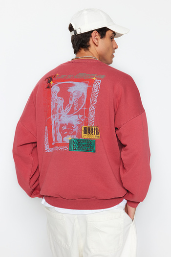 Trendyol Collection Αποξηραμένο τριαντάφυλλο 100% βαμβακερό μπλουζάκι υπερμεγέθη/φαρδιά εφαρμογή παλαιωμένο/απαλό εφέ TMNAW24SW00080