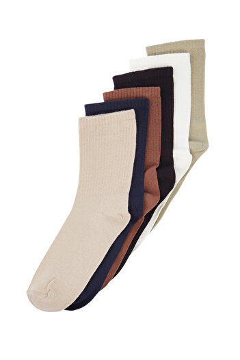 Trendyol Collection Συσκευασία με 6 κολεγιακές κάλτσες απλές χρωματιστές - TMNAW24co00029