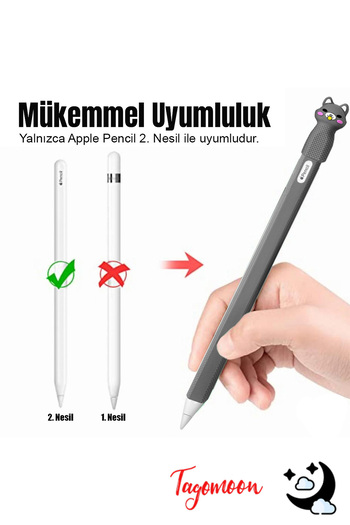 Tagomoon Pencil (2. nesil) Uyumlu Kılıf Renkli Kedi Figürlü Kaydırmaz Silikon Koruyucu