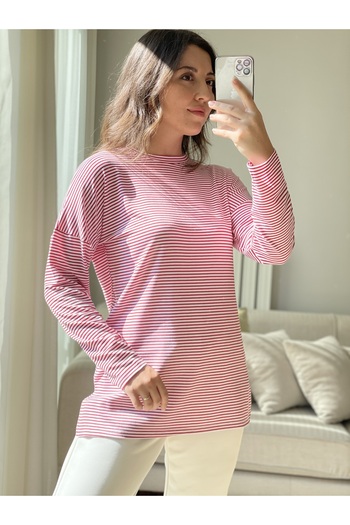 two in sis Colorful Striped Knitted Tunic Hijab Striped Tunic