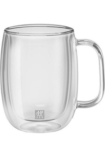 Amentes Set of 2 Coffee Glasses with Double Glass Handles, 355 ml, Glass, Transparent Glass