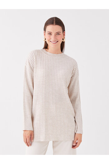LC Waikiki Crew Neck Self-Patterned Long Sleeve Women's Knitwear Tunic