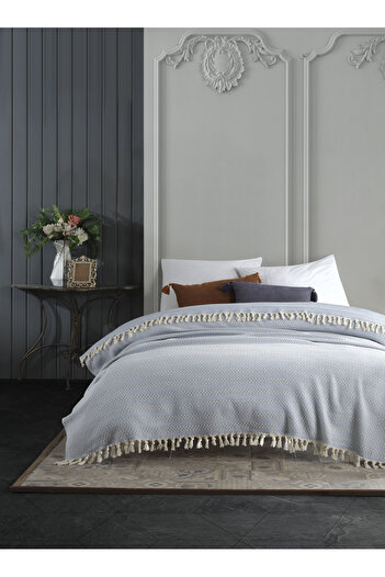 Lux Touch Azure Baby Blue Single Duvet Cover 145 X 200 Cm Bed Armchair Sofa Armchair Cover Cotton Tassels