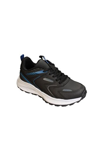 Kinetix KINETIX Boy's Black Gray Leather Laced White Sole Casual Sneaker Sports Shoes