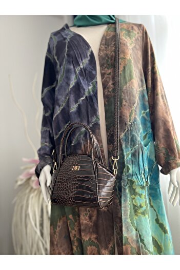 mossi Crocodile Patterned Brown Women's Hand and Shoulder Bag
