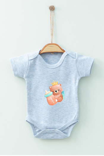 ADABEBEK 100% Cotton Organic Bottle Bear Short Sleeve Badi Baby Bodysuit