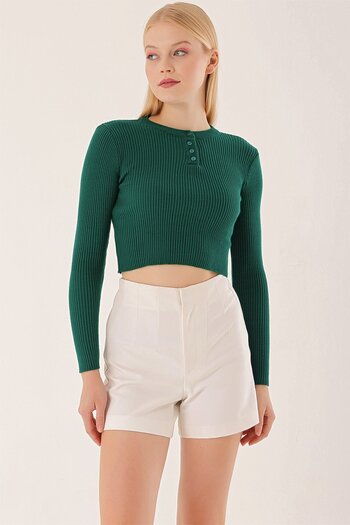 HAKKE Bagel Collar Half Button Knitwear BLOUSE
