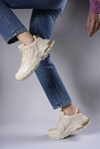 Riccon Delossiel Kadın Sneaker 0012159 Ekru Taba