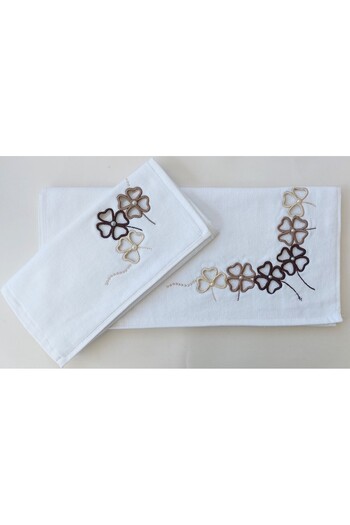EMİLLİE Cut-Out Embroidered Velvet Anali Girl Towel Set (30X50Cm - 50X90Cm Set)