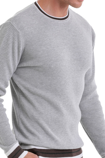 Hatemoğlu Γκρι Comfort Fit Απλό βαμβακερό πλεκτό πουλόβερ με λαιμόκοψη