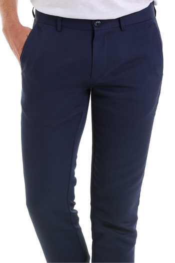 Hatemoğlu Ανοιχτό Navy Blue Slim Fit μοτίβο παντελόνι από καμβά στο πλάι