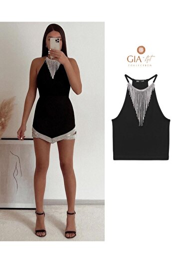 The Champ Clothing Ribbed Knitwear Crop with Stone Accessories
