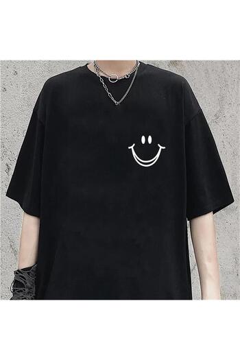 Touz Zolid Wear Smile з принтом, чорна унісекс-футболка оверсайз