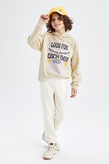 DeFacto Boy's Oversize Fit Hooded Back Printed Sweatshirt