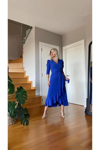 Trendusfashion Rochie midi cu mânecă lungă țesătură Crep Nou Sezon