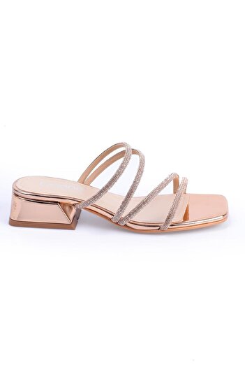 Capone Outfitters Γυναικείες παντόφλες Capone Blunt Toe Stone με κοντό τακούνι καθρέφτη από ύφασμα τριαντάφυλλο