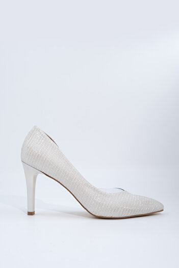 Modabuymus Women's White Glitter Transparent Stiletto Heeled Shoes - Lotus