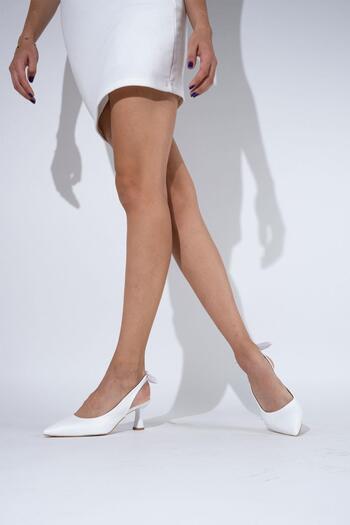 Modabuymus Παπούτσια Stiletto με χαμηλό τακούνι με λευκό φιόγκο στην πλάτη - Minipony
