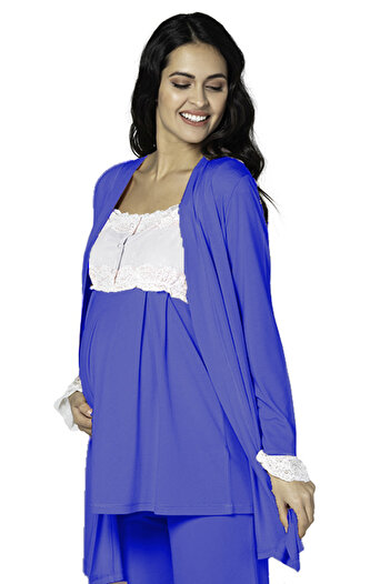 GIONA Maternity Combed Cotton 3-Piece Pajama Set