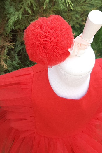 Shecco Babba Girl's Tulle Detailed Red Tutu Dress Bandana Set Birthday Dress