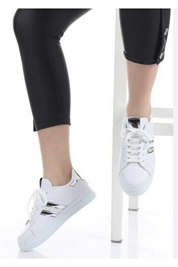 galya shoes Women's White Silver Sneakers