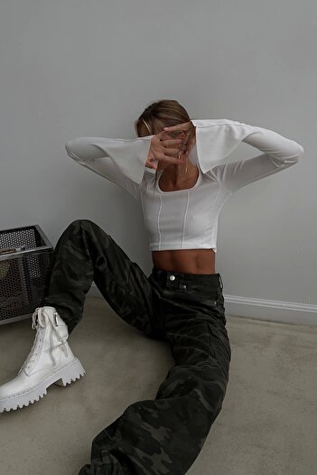 Eka Γυναικείο Λευκό Ισπανικό Μανίκι Crop 0956-1702