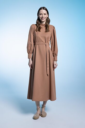 DeFacto A-Line Half Turtleneck Poplin Long Sleeve Dress