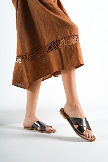 Capone Outfitters Capone 881 Genuine Leather Bodrum Platinum Women's Slippers