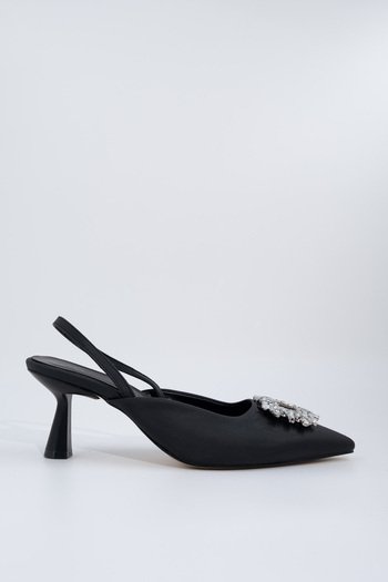Modabuymus Black Stoned Open Back Stiletto Low Heel Shoes - Elizabeth