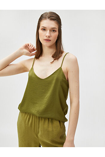 Koton Thin Strap Tank Top V Neck Satin Look
