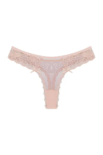 Zena Thong Women's Panties - Powder Color, Tulle Lace Detail, Front and Back Design