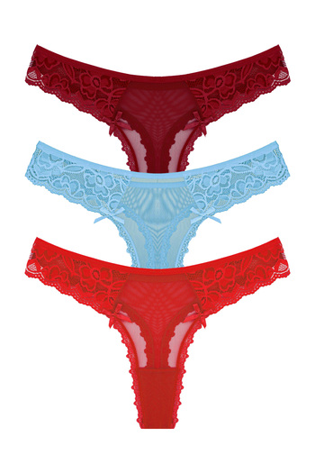 Zena 3-Piece Thong Women's Panties with Tulle and Lace Detail on the Front and Back