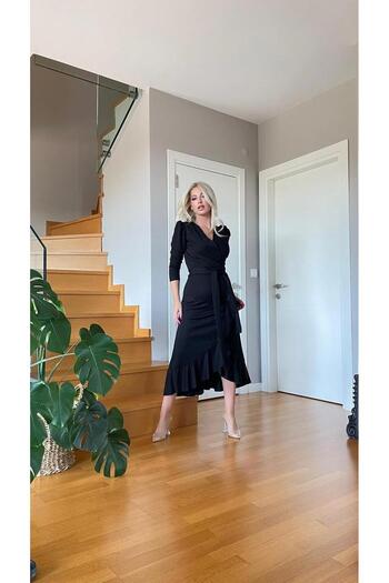 Trendusfashion Rochie din material crepon cu mânecă lungă