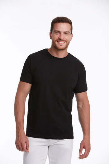 Hatemoğlu Black Regular Fit Plain 100% Cotton Crew Neck T-Shirt