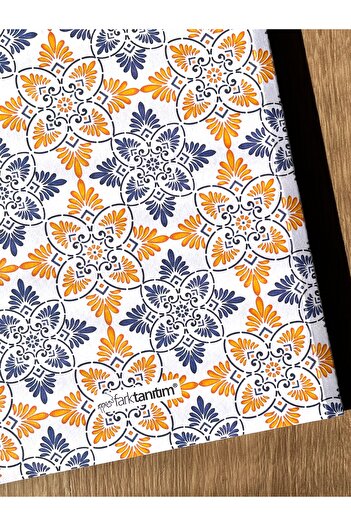 Fark Tanıtım American Binding, A5 Checkered Notebook, 64 Sheets, 90gr. Ivory Paper (MEDITERRANEAN PATTERN COVER DESIGN)