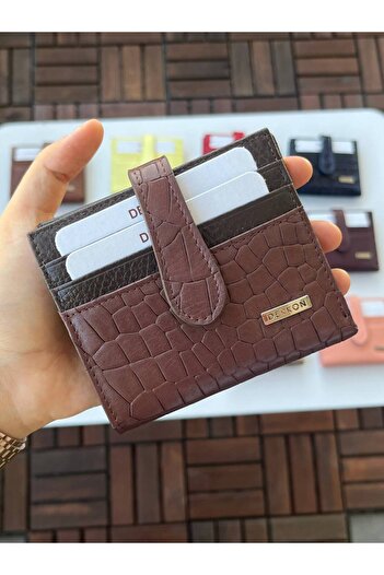 DERKON NEW STYLE UFAK GENUINE LEATHER WALLET Crocodile Patterned BROWN