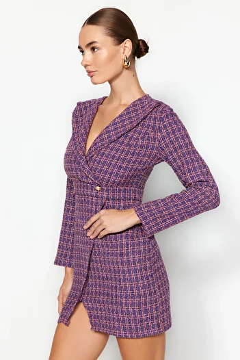 Trendyol Collection Μωβ Διπλό Πλεκτό Φόρεμα Tweed TWOAW24EL00339