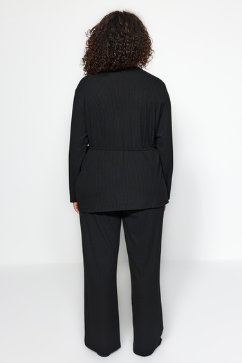 Trendyol Curve Μαύρο απλό Σετ Πιτζάμες Homewear Plus Size τζέρσεϋ