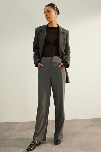 Trendyol Collection Antracitové široké tkané kalhoty - Premium kvalita Twoaw24Pl00227