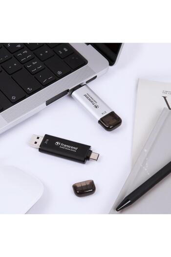 Transcend TS2TESD310C، قرص SSD خارجي، سعة 2 تيرابايت، ESD310C، USB 10 جيجابت في الثانية، نوع C/A، أسود