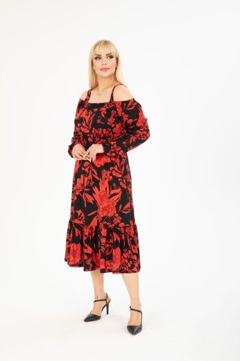 mezura tekstil PLUS SIZE BELOW KNEE LONG SLEEVE MADONNA COLLAR SKIRT Ruffle STYLISH VISCOSE COMBED DRESS