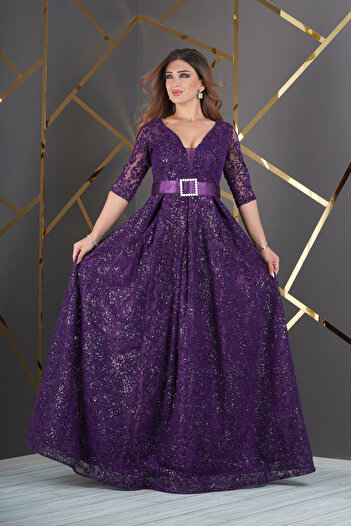 Matik Abiyem Βραδινό φόρεμα με στάμπα Glittery Flock Special Design