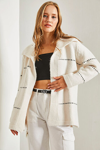 Bianco Lucci Women's Striped Thick Knitwear Cardigan