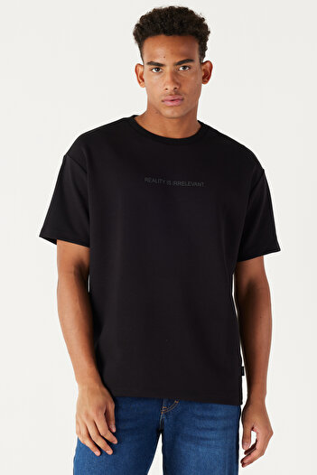 AC&Co / Altınyıldız Classics Ανδρικό φούτερ Black Boxy Fit Crew Neck