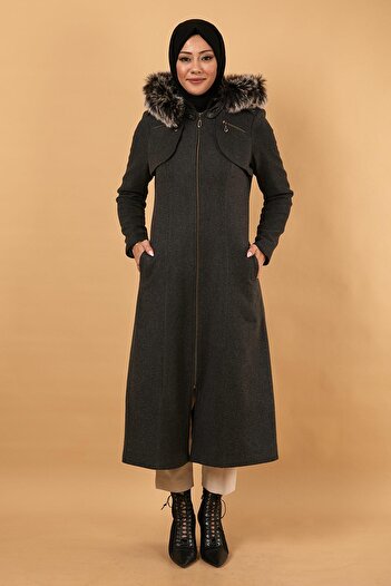 Modamihram Zippered Hooded Coat Anthracite 12265