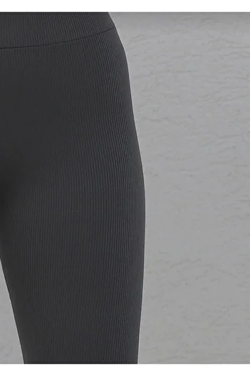 MODA UGS Dark Grey Ribbed Leggings, High Waist Ribbed Striped Sports Casual Women's Leggings