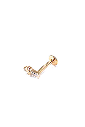 La femme by begum Üç Tohum Üçgen Ve Baget Önden Döndürmeli Rose 925 Ayar Gümüş Piercing , Helix, Flat, Tragus, Forward