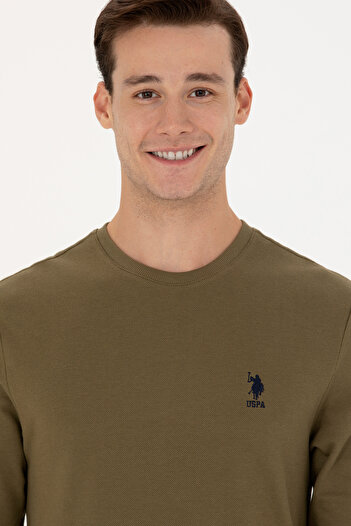 U.S. Polo Assn. ΒΑΣΗ. Polo Assn. Στρογγυλή λαιμόκοψη ανδρική φούτερ χακί 100% βαμβάκι 1668658